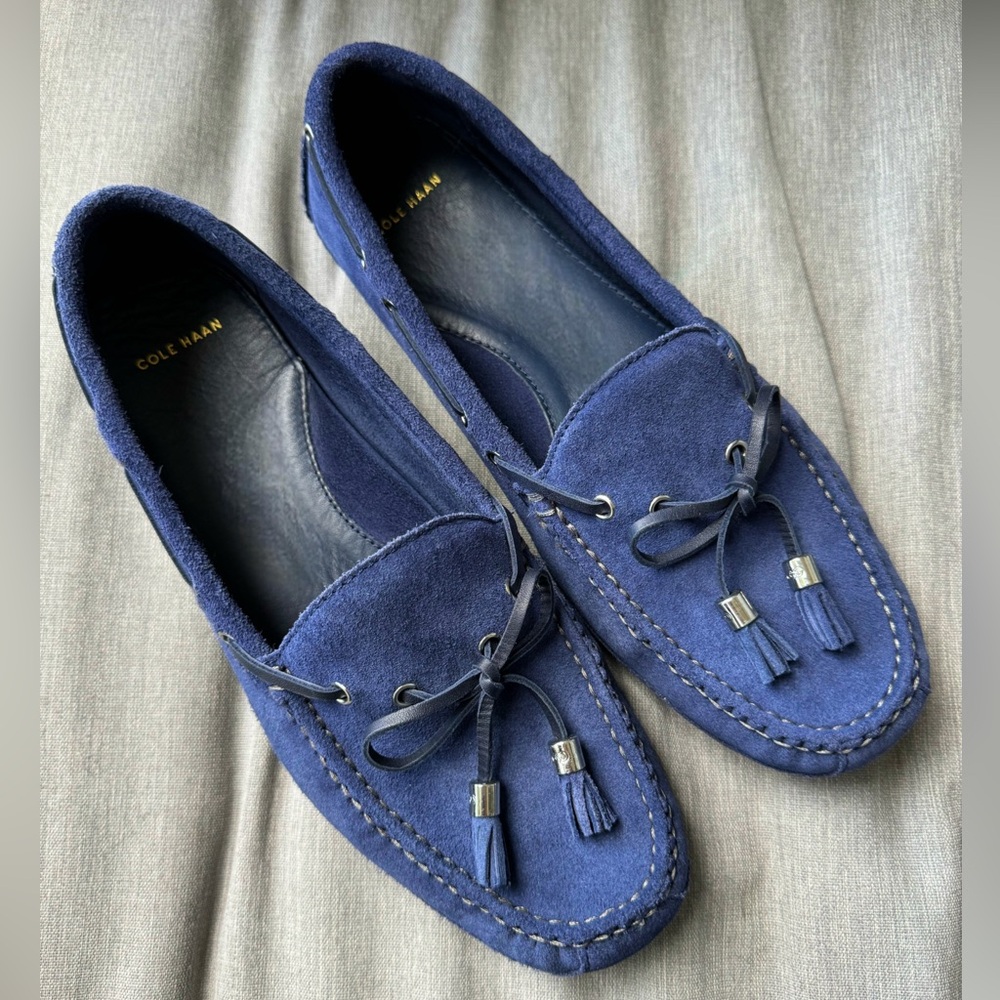✨Rare Cole Haan Blue Suede Slip on Moccasin Loafers - Picture 2 of 8